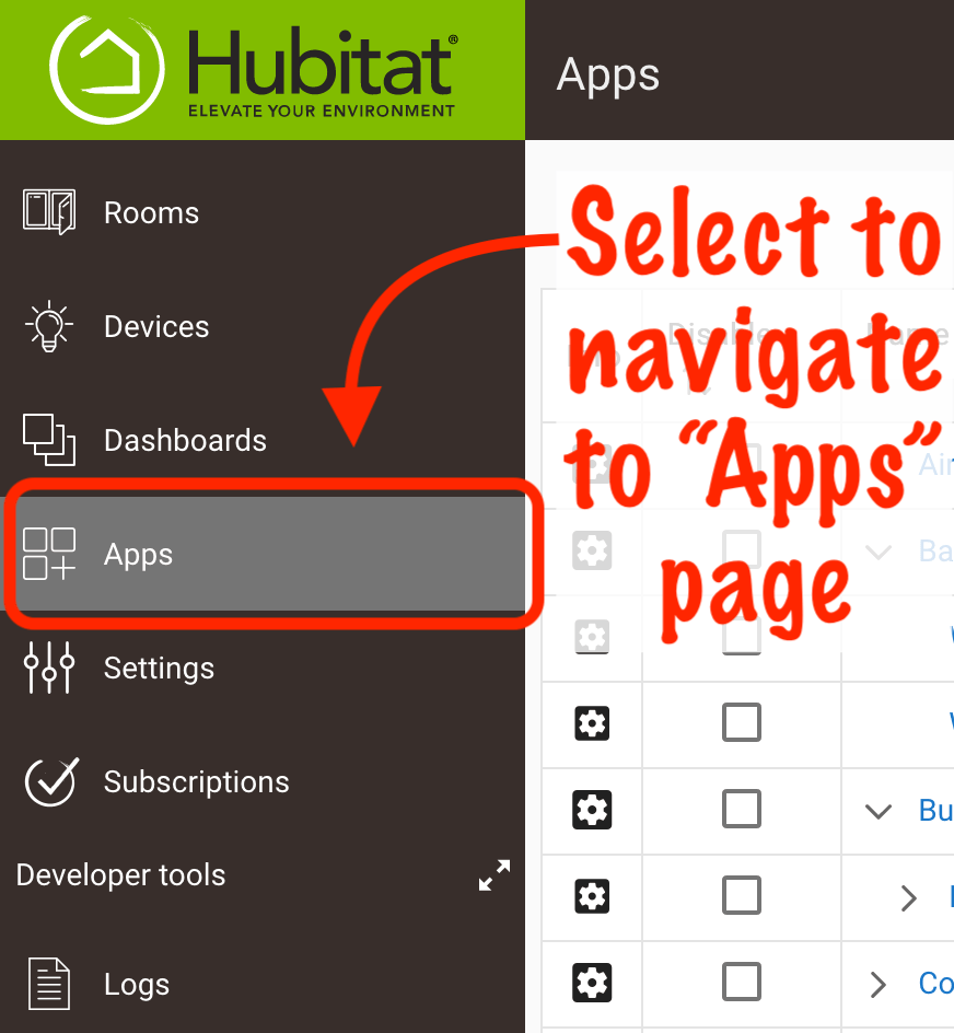 "Apps" link in sidebar (screenshot)
