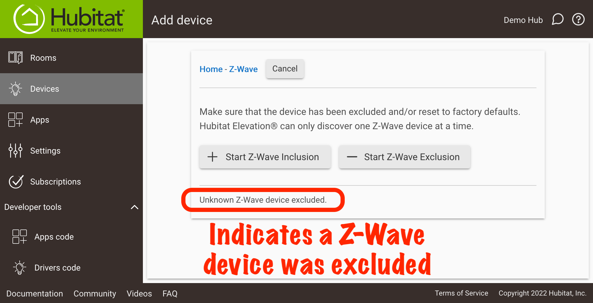 Screenshot of "Unknown device removed" after general Z-Wave exclusion