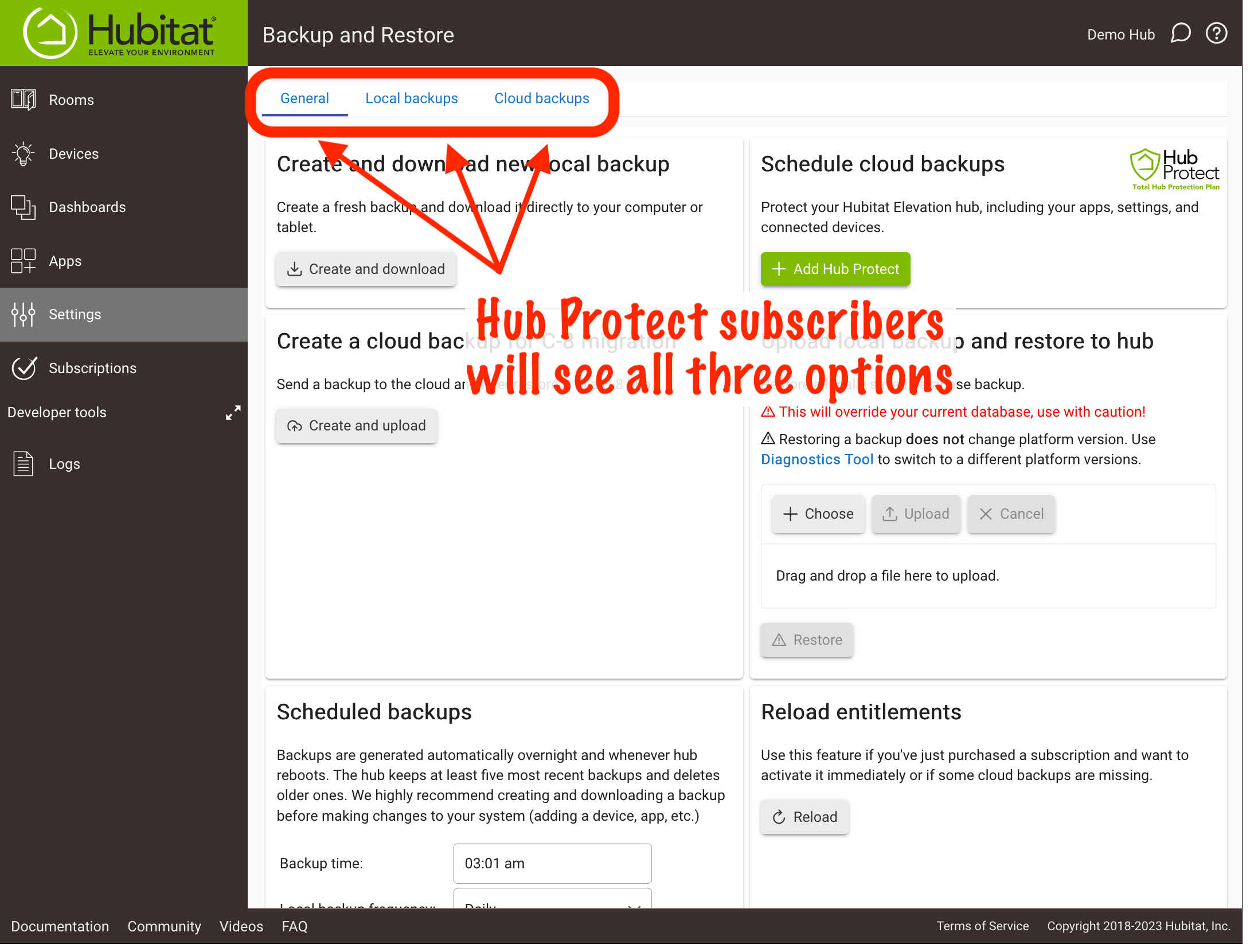 Screenshot: "Local Backup" and "Cloud Backup" links/tabs