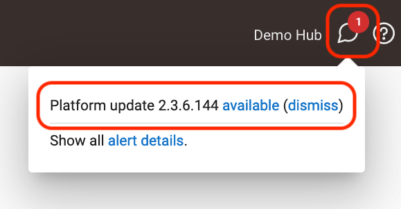 Screenshot of "Platform update available to download..." message in UI