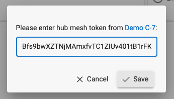 Paste the security key from the sharing hub into the text field of the hub you want to share devices with, and press the Save button below the text field.