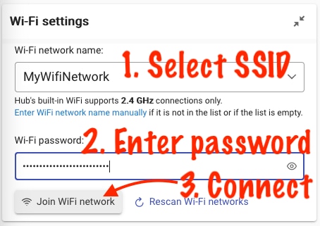 Screenshot of entering Wi-Fi SSID and password
